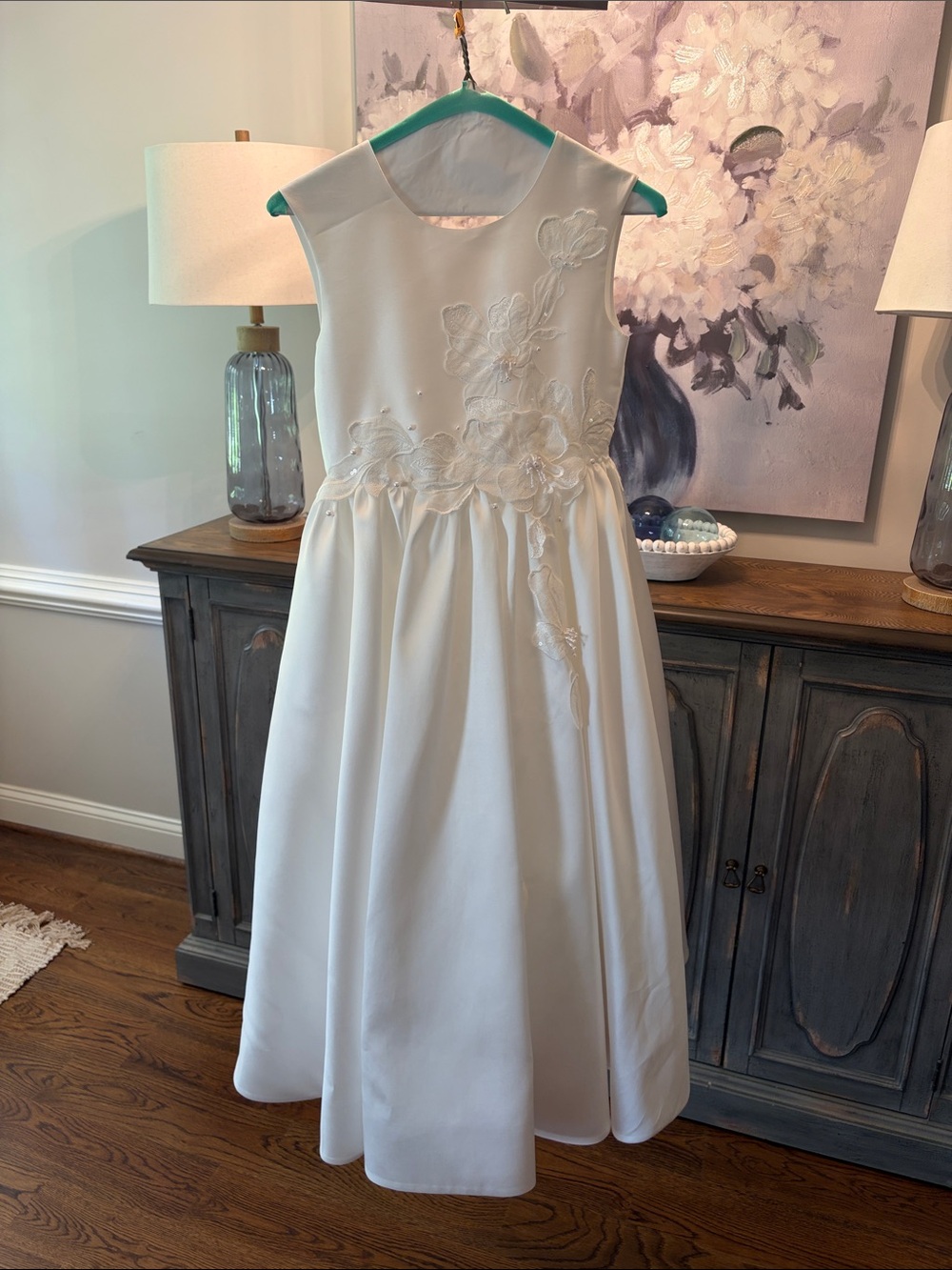White Floral Embroidered Girls' Dress